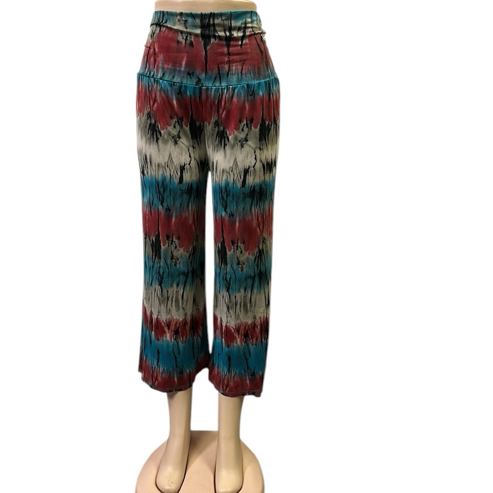 Zigzag Strip by Kancan Wide Leg High Waist Crop Comfort Boho Pants Womens Small
